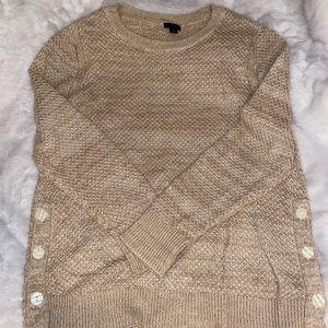 Ann Taylor tan tunic length sweater with buttons